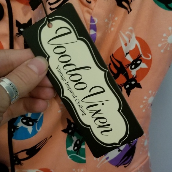 Voodoo Vixen Retro Kitty 50s Flared Dress NWT - Picture 7 of 9